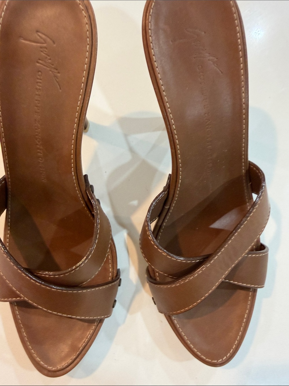 Giuseppe Zanotti Brown Leather Crisscross High Heel Slide - Picture 7 of 15